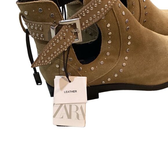 NWT Zara studded leather suede cutout ankle boots size 9 - Picture 9 of 11